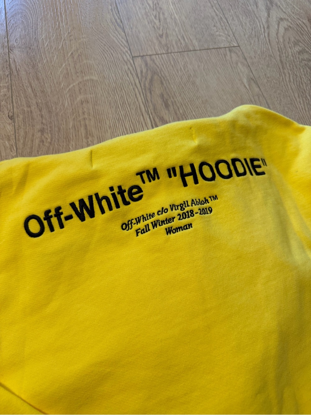 Off-White Yellow 'HOODIE' Back Logo Sweatshirt